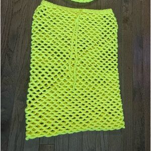 Handmade crochet mesh skirt with hat